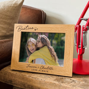 Personalized Best Friends Photo Frame Custom Engraved Wooden Picture Frame with Names & Message, Bestie Gift for Birthday, Friendship Keepsake Decor