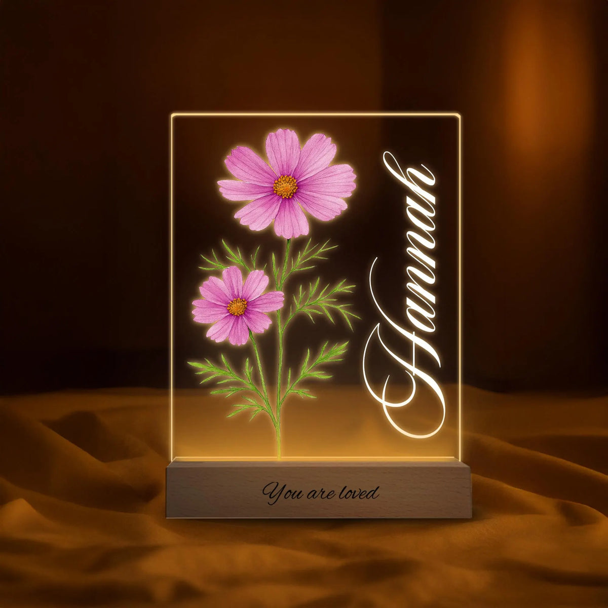 Personalized Flower Garden Acrylic Night Light: Engraved Baby Name Gift, Christmas gift, Gift For Mother