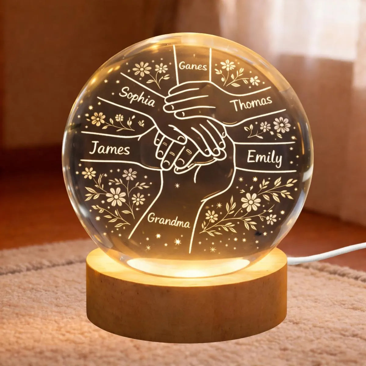 Personalized Crystal Ball Lamp, Custom Grandchildren Names, Grandmother Keepsake Light, Grandma Gift, The Day You Became My Mom Decor Home