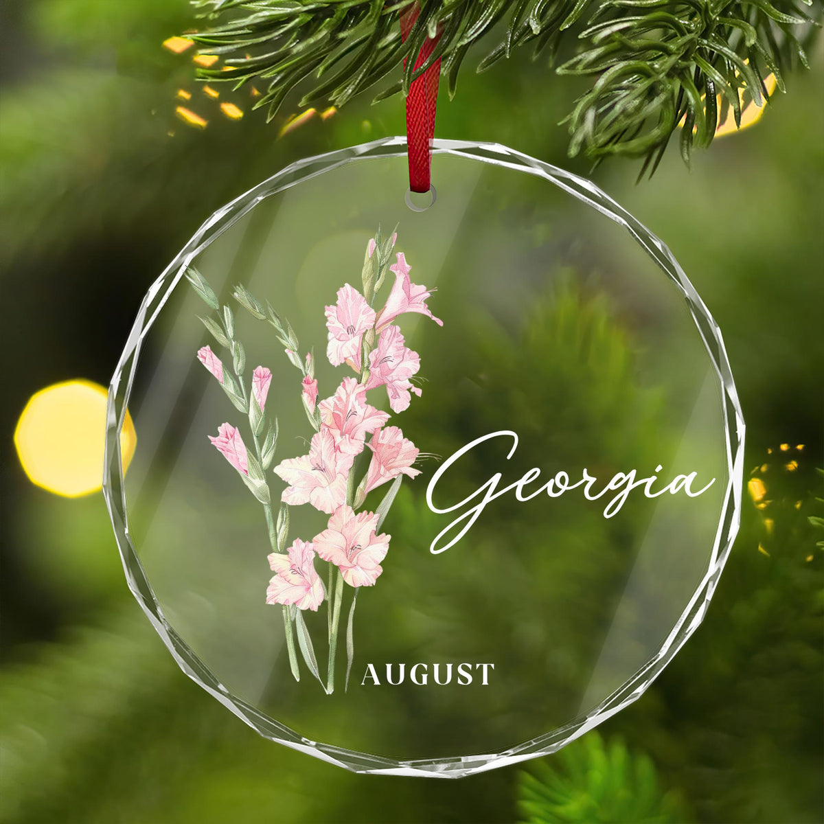 Personalized Birth Month Flower Glass Ornament: Custom Holiday Keepsake with Name