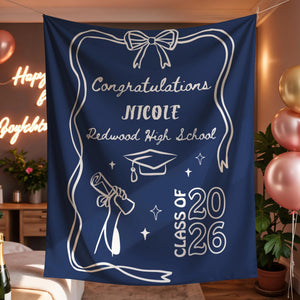 Custom Class of 2026 Graduation Backdrop Banner, Personalized Grad Party Decoration with Name, Photo Booth Background for Graduation Celebration Decor