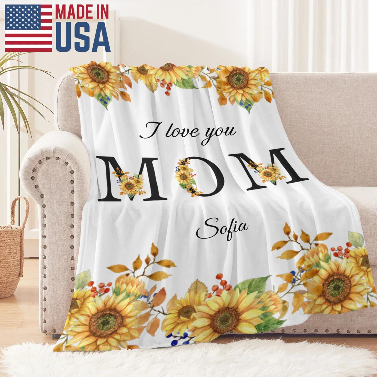 Mom Personalized Flannel Blanket, Custom Name Mom Blanket, Mother s Day Gift for Mom, Cozy Floral Blanket, Birthday Gift for Mom from Kids
