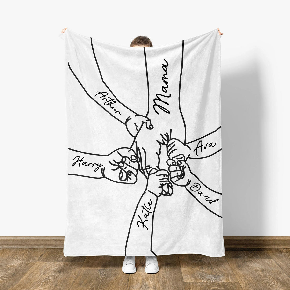 Personalized Mama Holding Hands Blanket: Kids Names Blanket For Mom, Mother's Day Gift, Up to 10 Kids