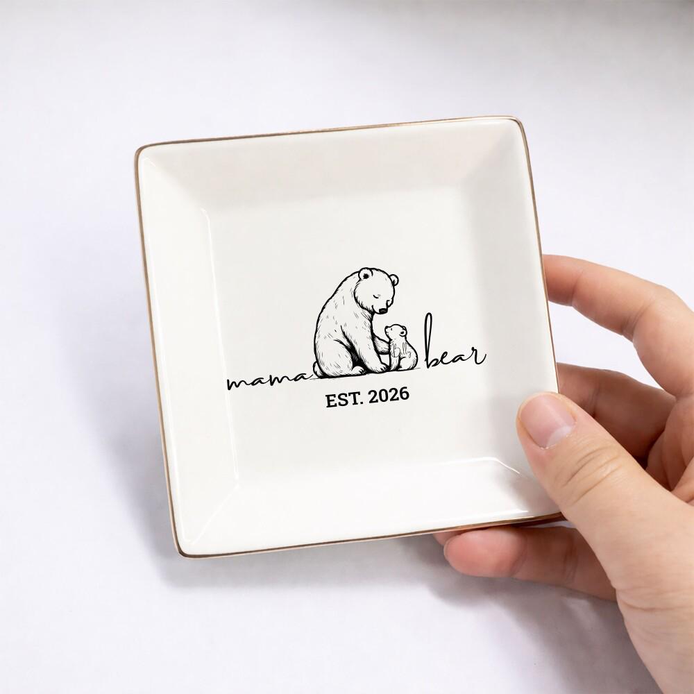 Mama Bear Jewelry Dish, Personalized Jewelry Dish for Mom, Custom Mom Gift, Mother s Day Gift, New Mom Keepsake, Custom Trinket Tray