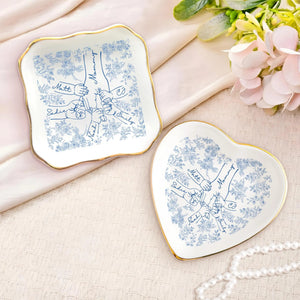 Personalized Holding Mom's Hand Ceramic Jewelry Dish with 1-6 Kids: Chinoiserie Mom Trinket Dish, Mothers Day Gift for Mom, Mama Ring Holder