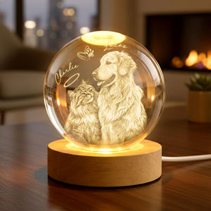 Personalized Dog Mom/Cat Mom Crystall Ball LED Light Lamp, Pet Portrait Gift For Cat Dog Lovers, Pet Mum Remembrance Gifts