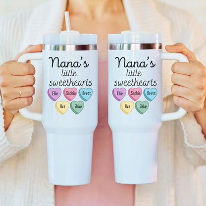 Custom Gift For Grandma, Personalized With Grandkids Names, Tumbler with Handle, Gifts for Grandma, Mother's Day Gift, Travel Mug Cup 40oz