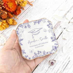 Personalized Graduation Ring Dish,Personalized College Ring Dish,Personalized Jewelry Dish for Grad,Graduation Gift For Her,Toile De Jouy