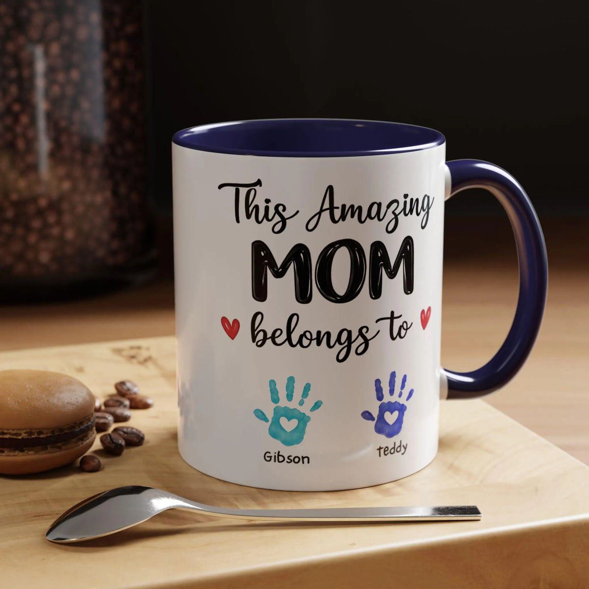 This Amazing Mom Belongs To Mug. Personalized Mom Coffee Mug Kids' Handprints. Custom Mother's Day Gift.