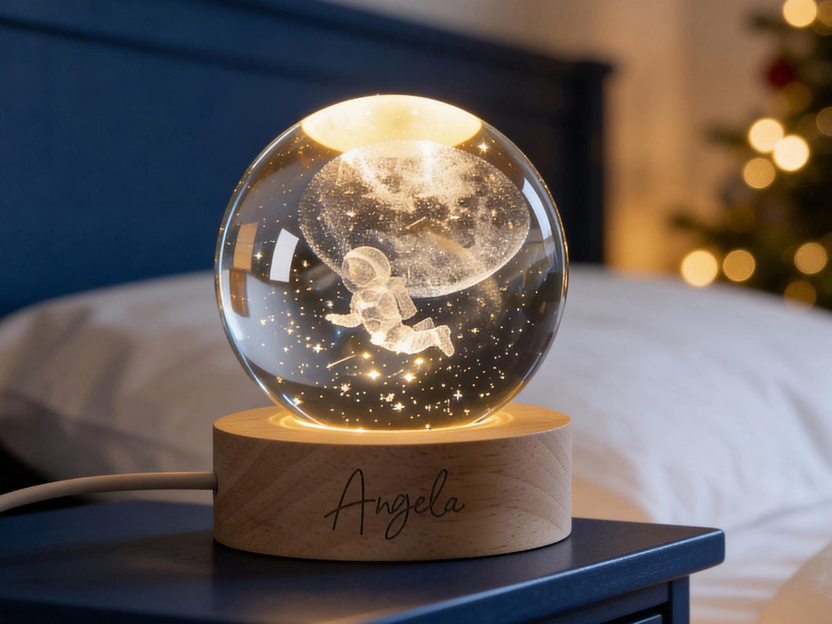 Custom Name Night Light, Solar System & Moon Night Light, Crystal Ball Night Light, Baby Shower Gift, Birthday Gift, Kids Nursery Decor