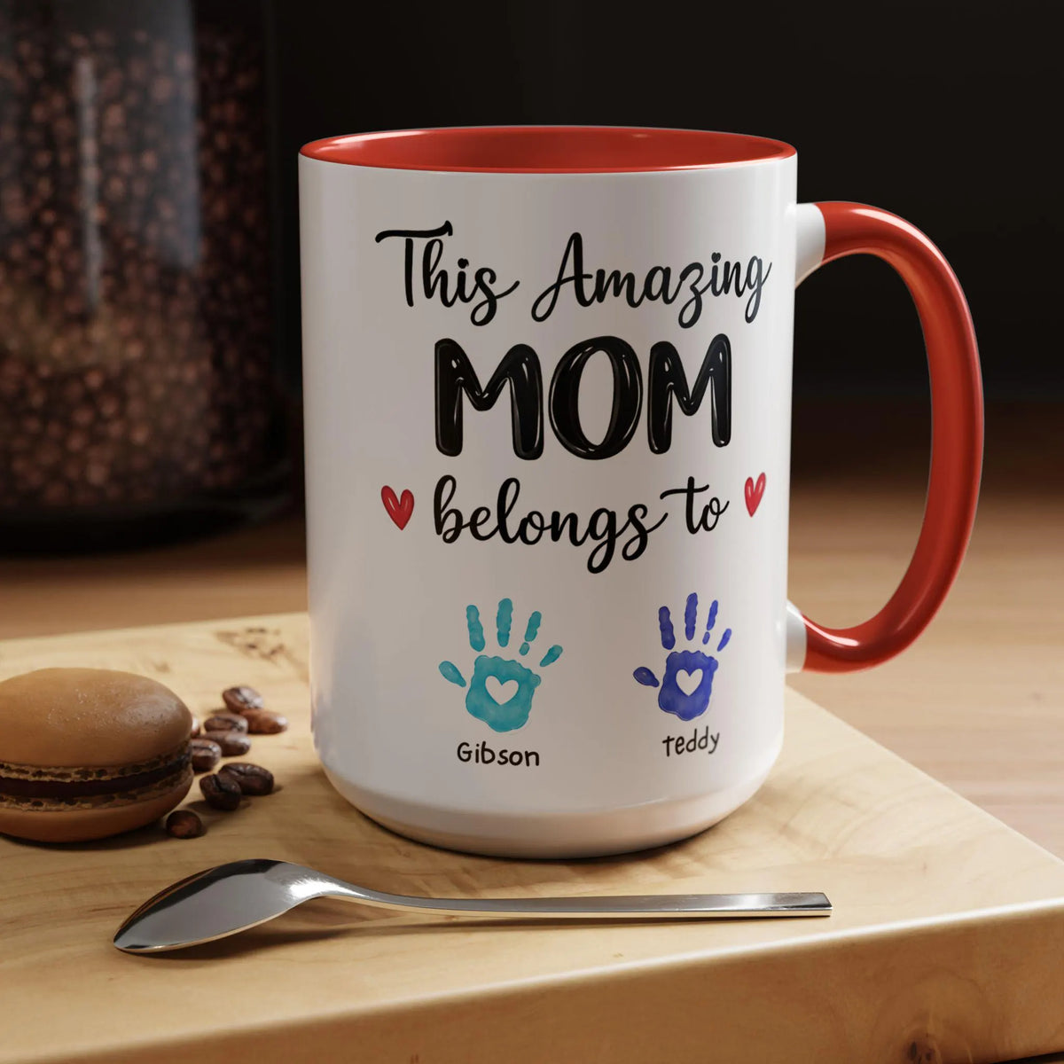 This Amazing Mom Belongs To Mug. Personalized Mom Coffee Mug Kids' Handprints. Custom Mother's Day Gift.
