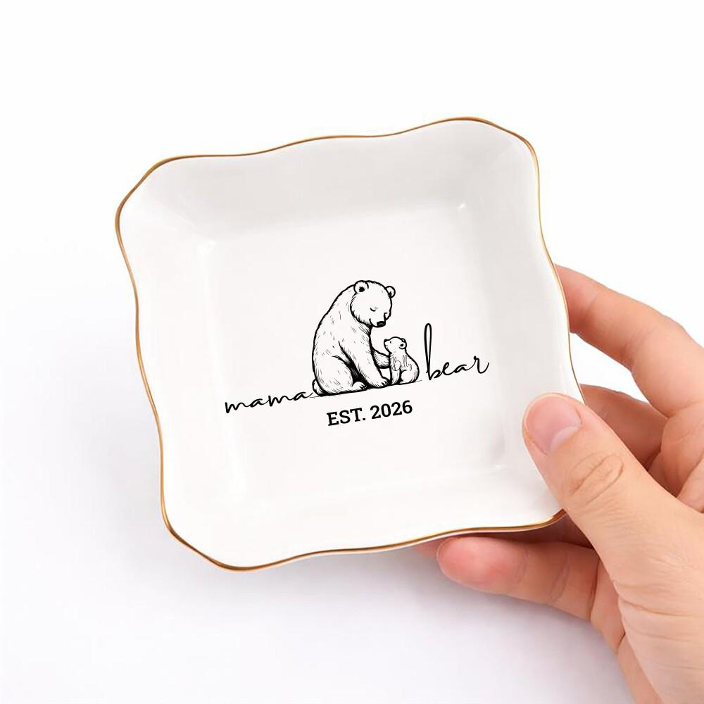 Mama Bear Jewelry Dish, Personalized Jewelry Dish for Mom, Custom Mom Gift, Mother s Day Gift, New Mom Keepsake, Custom Trinket Tray