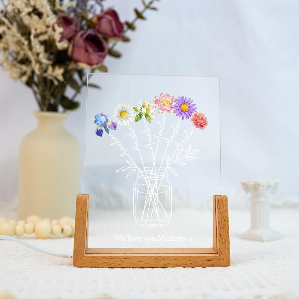 Personalized Grandma's Garden Night Light, Family Bouquet Gift Mother's Day Gift