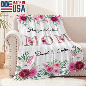 Mom Personalized Flannel Blanket, Custom Name Mom Blanket, Mother s Day Gift for Mom, Cozy Floral Blanket, Birthday Gift for Mom from Kids