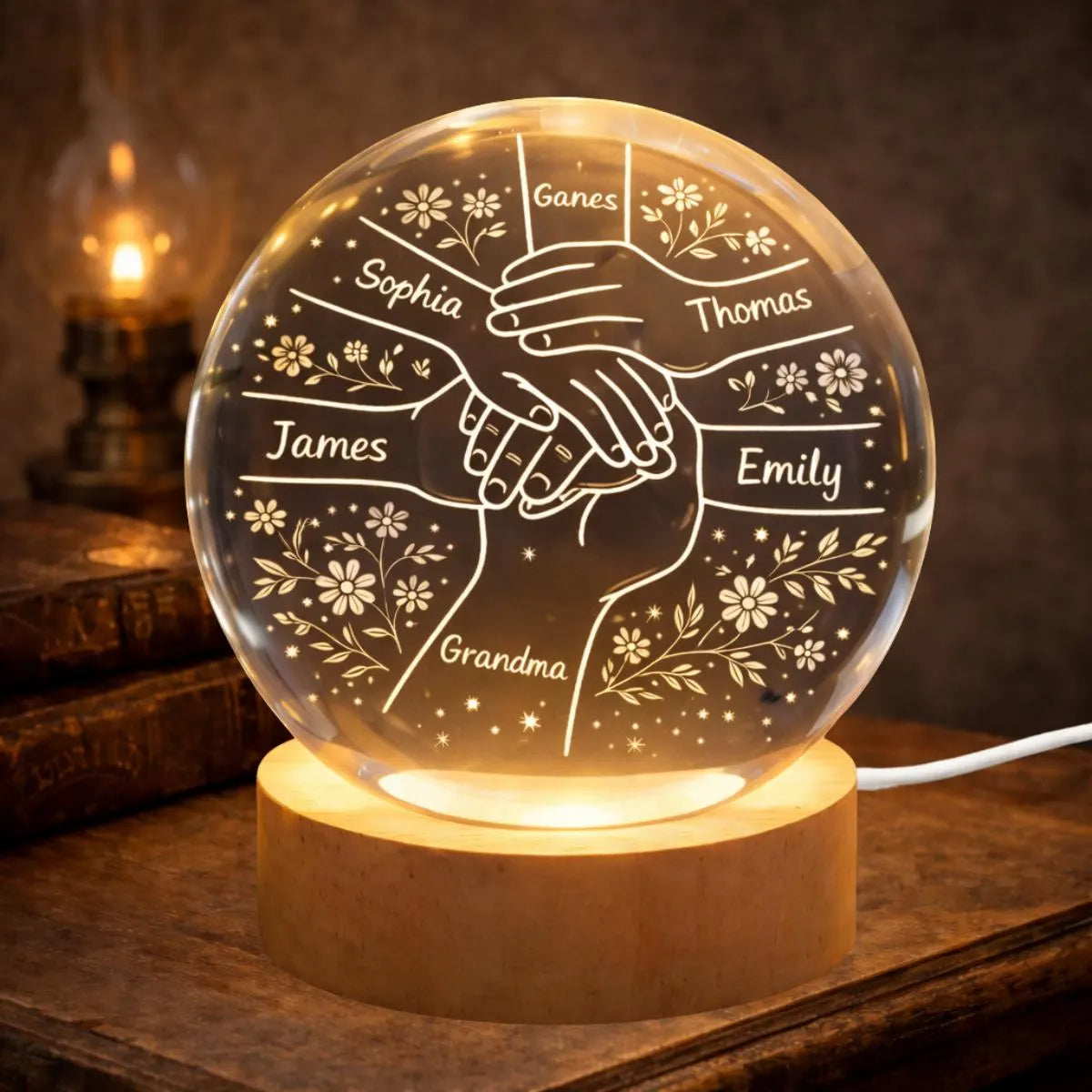 Personalized Crystal Ball Lamp, Custom Grandchildren Names, Grandmother Keepsake Light, Grandma Gift, The Day You Became My Mom Decor Home