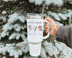 Custom Birth Month Flower 40oz Tumbler, Personalized Gift for Mom, Unique Floral Design with Name, Birthday Keepsake Cup Stylish Insulated Drinkware