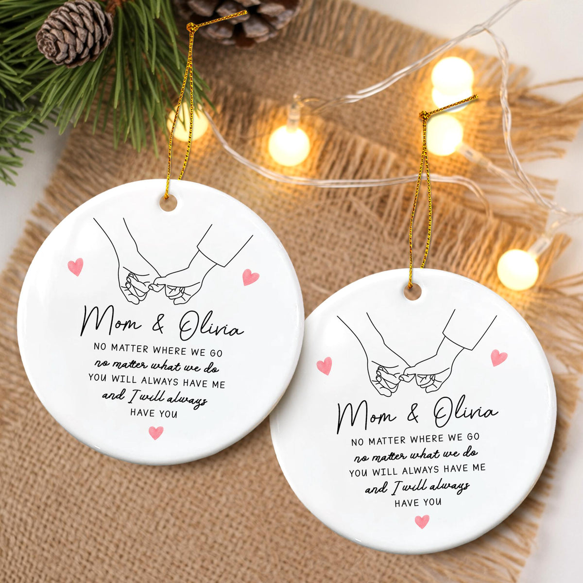 Personalized Mom & Daughter Holding Hands Ceramic Ornament Custom Name Gift for Mom, Sweet Mother s Day Keepsake, Loving Family Memory Decoration