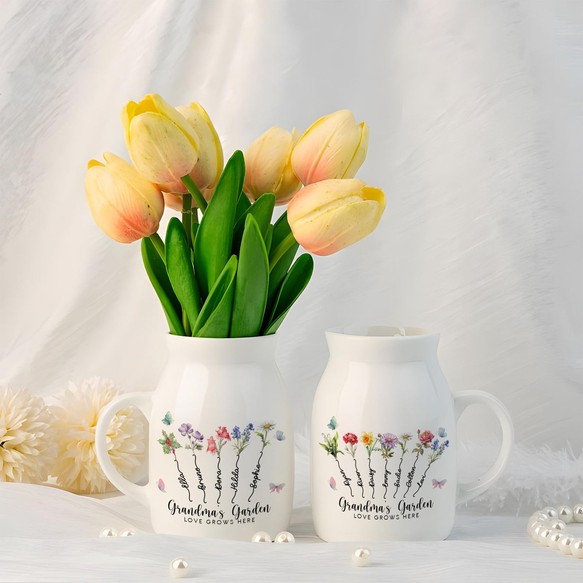 Personalized Grandma's Garden Vase & Plant Pot, Custom Birth Flower Vase, Mother's Day Gift, Gift for Grandma, Family Name Flower Pot