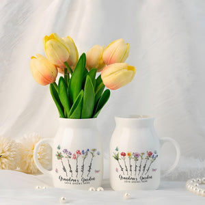 Personalized Grandma's Garden Vase & Plant Pot, Custom Birth Flower Vase, Mother's Day Gift, Gift for Grandma, Family Name Flower Pot
