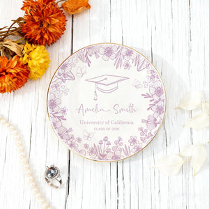 Personalized Graduation Ring Dish,Personalized College Ring Dish,Personalized Jewelry Dish for Grad,Graduation Gift For Her,Toile De Jouy