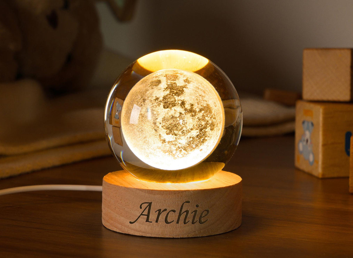 Custom Name Night Light, Solar System & Moon Night Light, Crystal Ball Night Light, Baby Shower Gift, Birthday Gift, Kids Nursery Decor