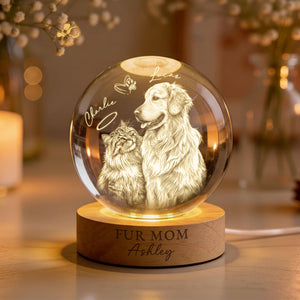 Personalized Dog Mom/Cat Mom Crystall Ball LED Light Lamp, Pet Portrait Gift For Cat Dog Lovers, Pet Mum Remembrance Gifts