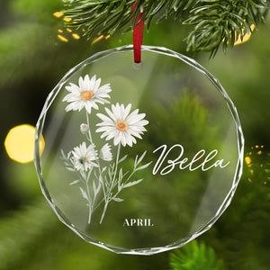 Personalized Birth Month Flower Glass Ornament: Custom Holiday Keepsake with Name