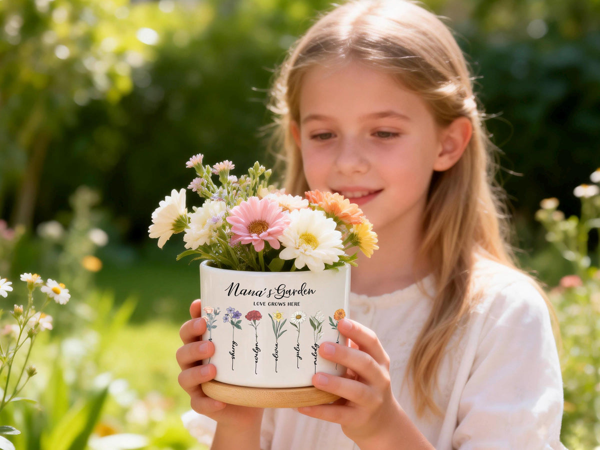 Grandma s Garden Personalized Birth Flower Pot, Custom Names Planter for Nana, Mother s Day Gift from Daughter, Family Birth Month Flowers