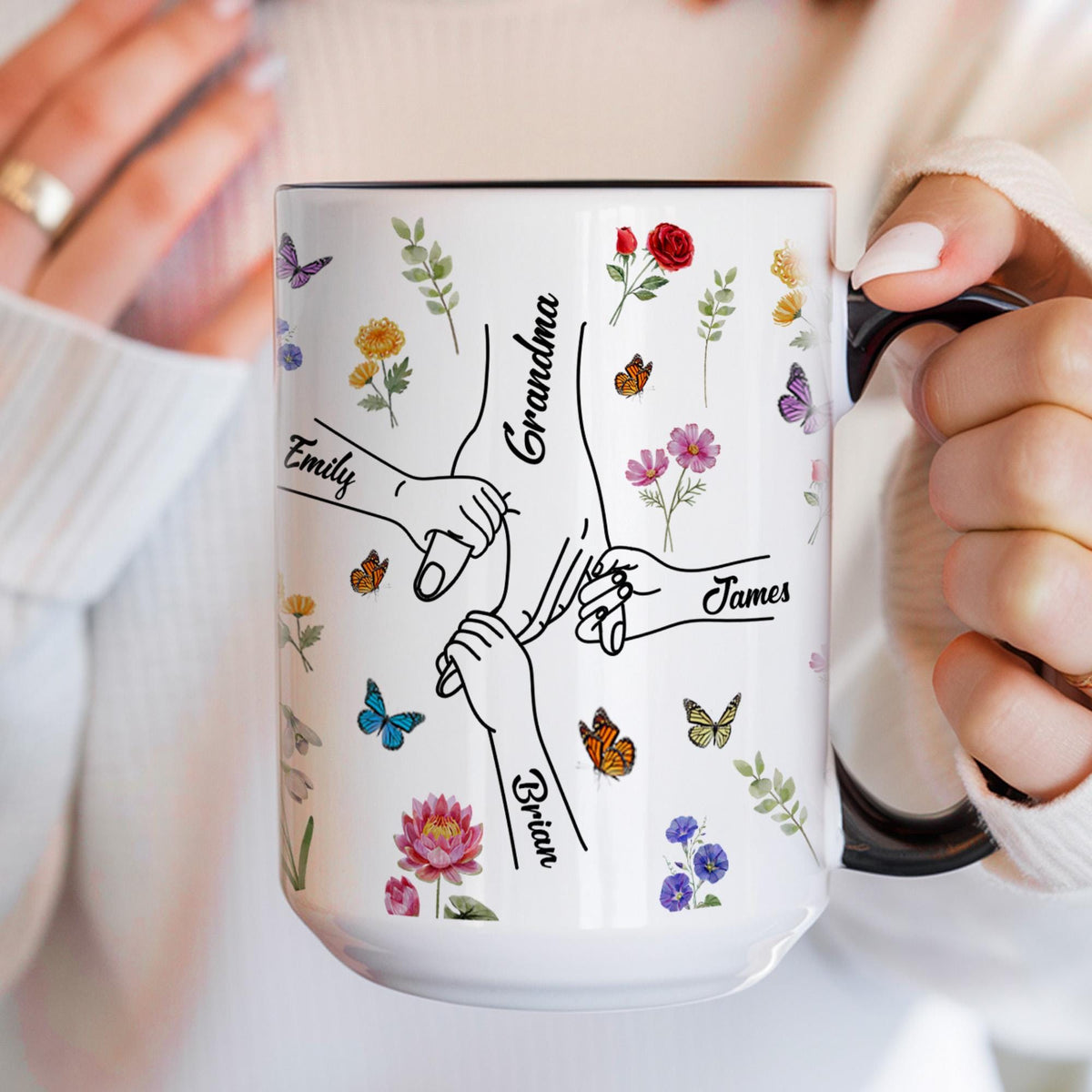 Personalized Holding Grandma's Hand Mug, Mothers Day Gift for Grandma, Grandma Gifts
