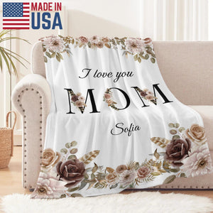 Mom Personalized Flannel Blanket, Custom Name Mom Blanket, Mother s Day Gift for Mom, Cozy Floral Blanket, Birthday Gift for Mom from Kids