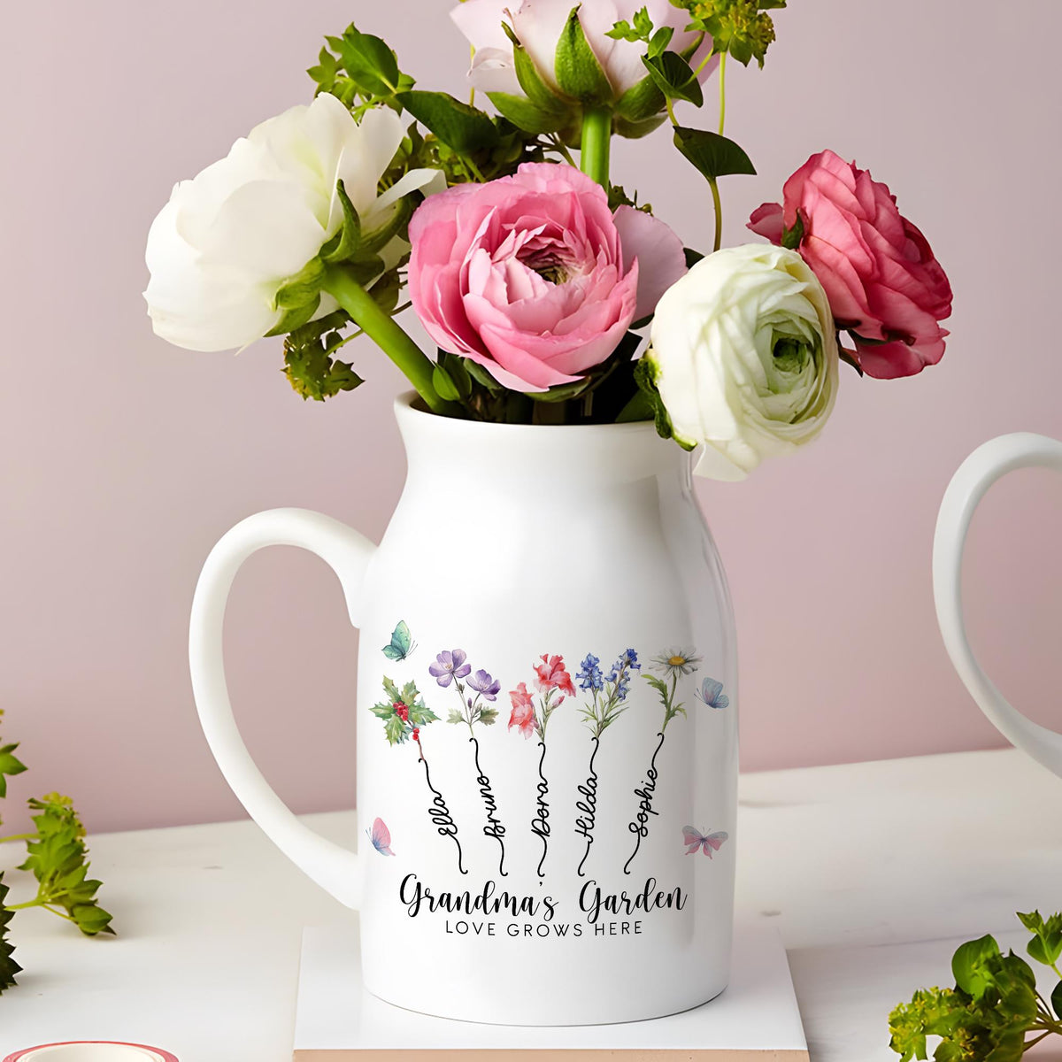 Personalized Grandma's Garden Vase & Plant Pot, Custom Birth Flower Vase, Mother's Day Gift, Gift for Grandma, Family Name Flower Pot