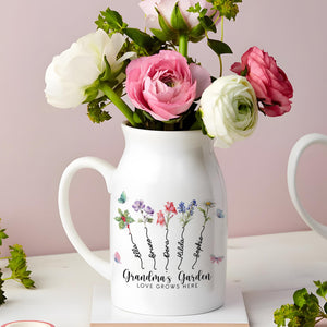 Personalized Grandma's Garden Vase & Plant Pot, Custom Birth Flower Vase, Mother's Day Gift, Gift for Grandma, Family Name Flower Pot