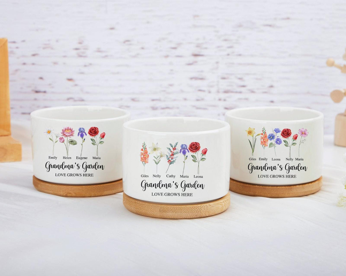 Personalised Birth Flower Mini Pot, Mothers Day Plant Pot, Grandma's Garden Pot for Mom Nanny, Family Flower Plant Pot, Perfect Gift for Her