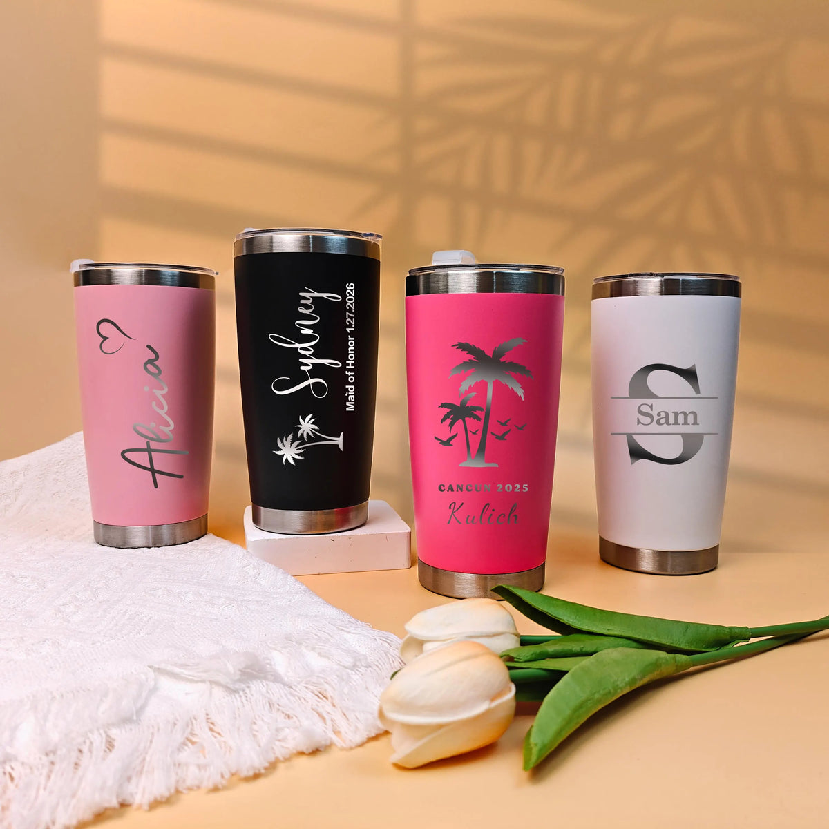 Personalized 20 oz Tumbler,Girls trip Mug,Stainless Steel Name Tumbler with straw,Custom Travel Mug,Laser Engraved Cups,Custom Beach Tumbler