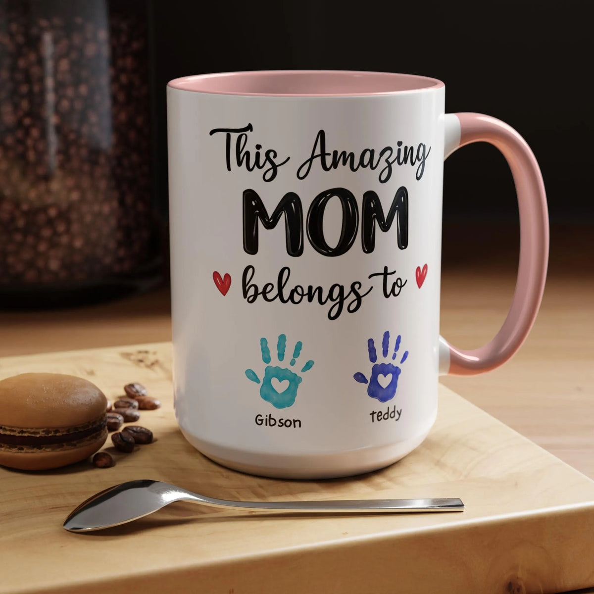 This Amazing Mom Belongs To Mug. Personalized Mom Coffee Mug Kids' Handprints. Custom Mother's Day Gift.