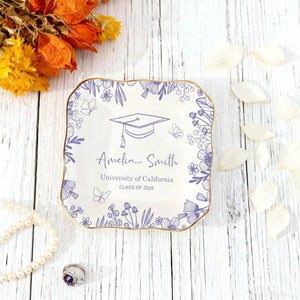 Personalized Graduation Ring Dish,Personalized College Ring Dish,Personalized Jewelry Dish for Grad,Graduation Gift For Her,Toile De Jouy