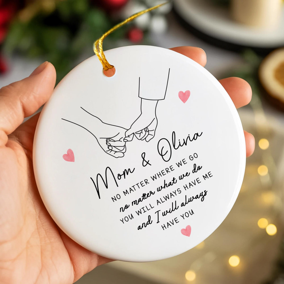 Personalized Mom & Daughter Holding Hands Ceramic Ornament Custom Name Gift for Mom, Sweet Mother s Day Keepsake, Loving Family Memory Decoration