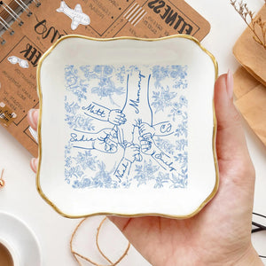Personalized Holding Mom's Hand Ceramic Jewelry Dish with 1-6 Kids: Chinoiserie Mom Trinket Dish, Mothers Day Gift for Mom, Mama Ring Holder