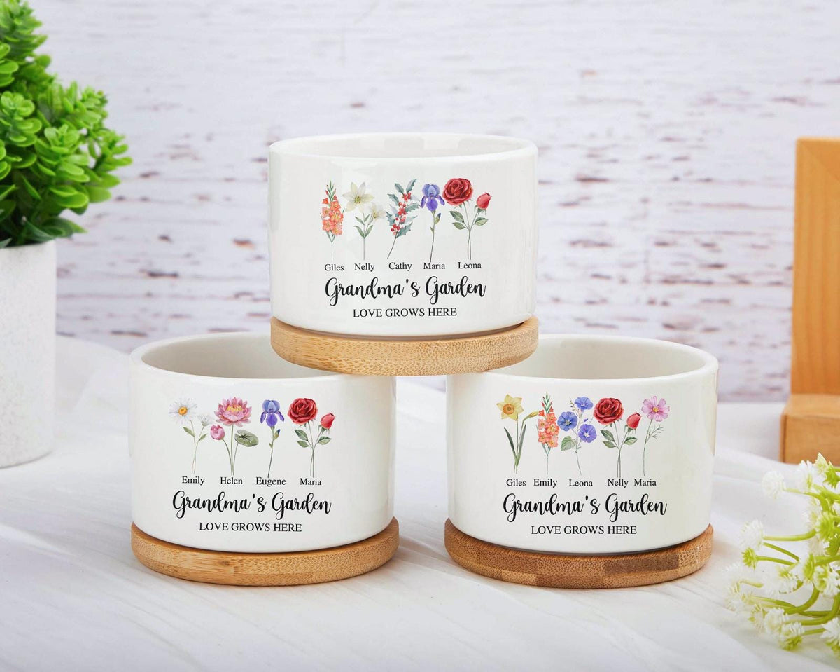 Personalised Birth Flower Mini Pot, Mothers Day Plant Pot, Grandma's Garden Pot for Mom Nanny, Family Flower Plant Pot, Perfect Gift for Her