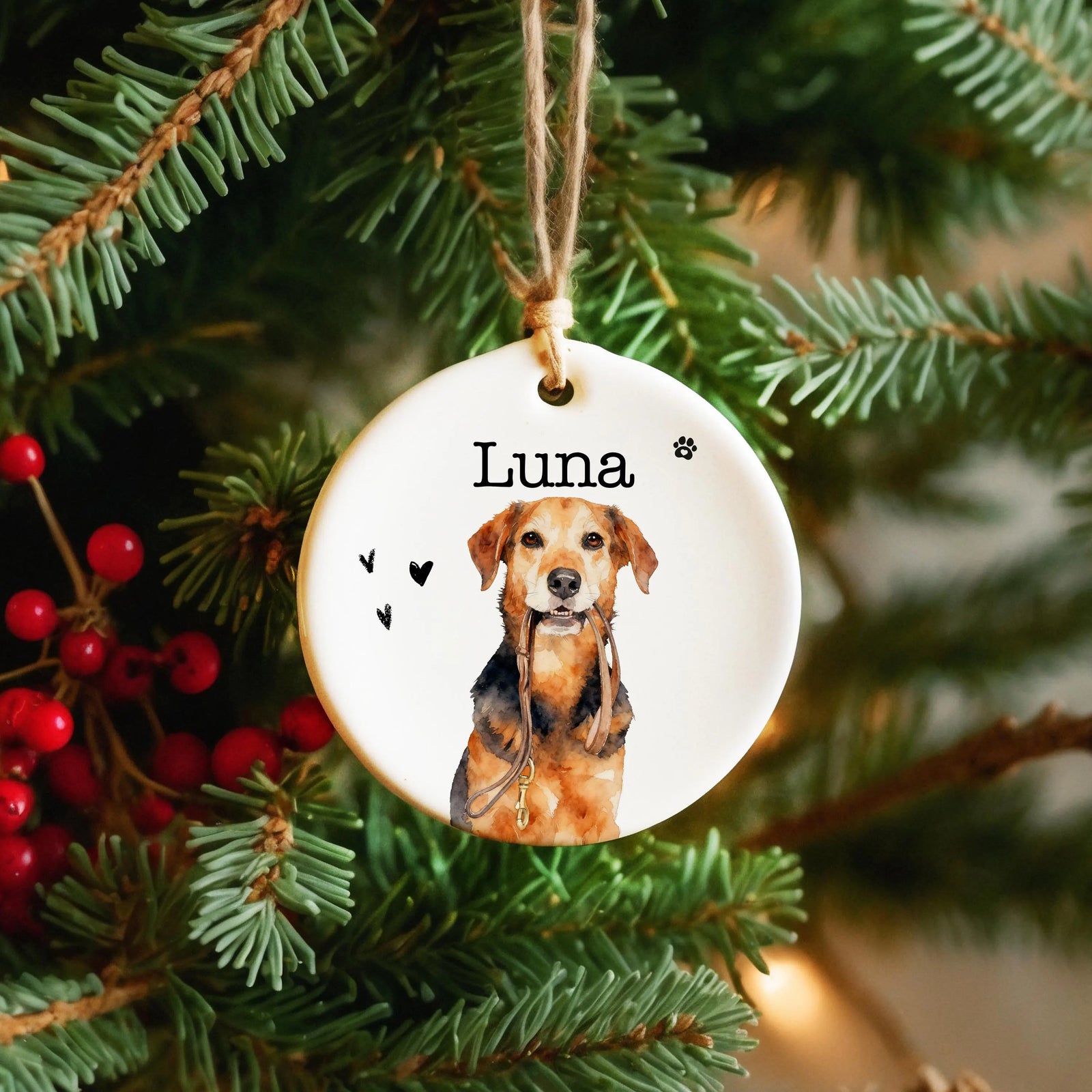 Personalized Watercolor Pet Photo Ornament Custom Dog or Cat Memorial Keepsake
