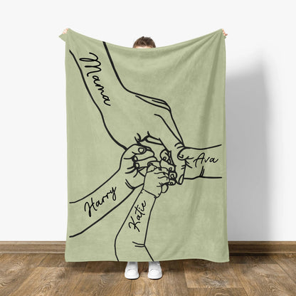 Personalized Mama Holding Hands Blanket: Kids Names Blanket For Mom, Mother's Day Gift, Up to 10 Kids