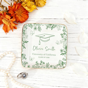 Personalized Graduation Ring Dish,Personalized College Ring Dish,Personalized Jewelry Dish for Grad,Graduation Gift For Her,Toile De Jouy