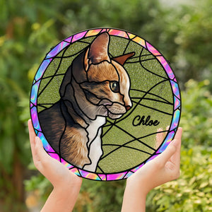 Custom Cat Portrait from Photo Suncatcher, Pet Sun Catcher Memorial, Glass Pet Memorial, Personalized Pet Portrait Housewarming Gift