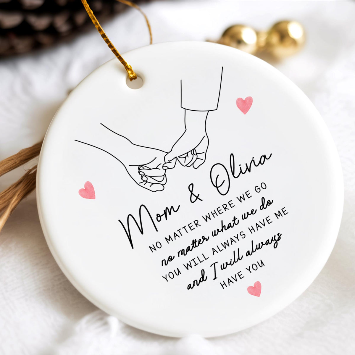 Personalized Mom & Daughter Holding Hands Ceramic Ornament Custom Name Gift for Mom, Sweet Mother s Day Keepsake, Loving Family Memory Decoration