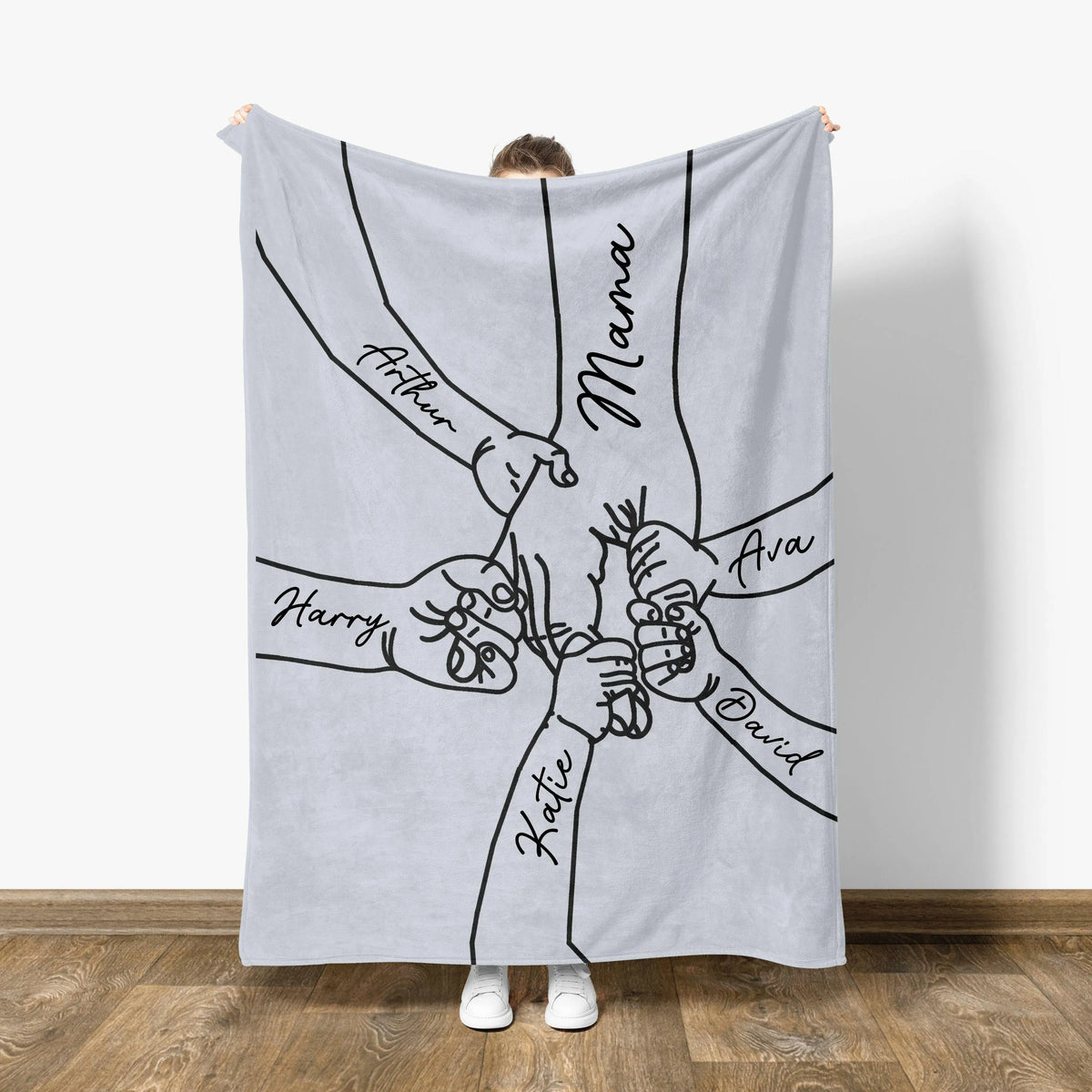 Personalized Mama Holding Hands Blanket: Kids Names Blanket For Mom, Mother's Day Gift, Up to 10 Kids