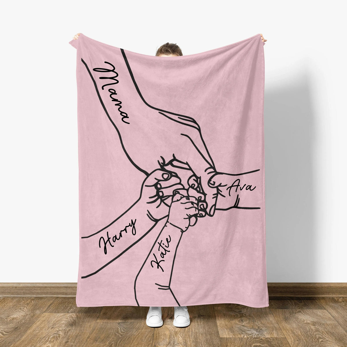 Personalized Mama Holding Hands Blanket: Kids Names Blanket For Mom, Mother's Day Gift, Up to 10 Kids