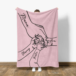Personalized Mama Holding Hands Blanket: Kids Names Blanket For Mom, Mother's Day Gift, Up to 10 Kids