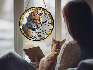 Custom Cat Portrait from Photo Suncatcher, Pet Sun Catcher Memorial, Glass Pet Memorial, Personalized Pet Portrait Housewarming Gift