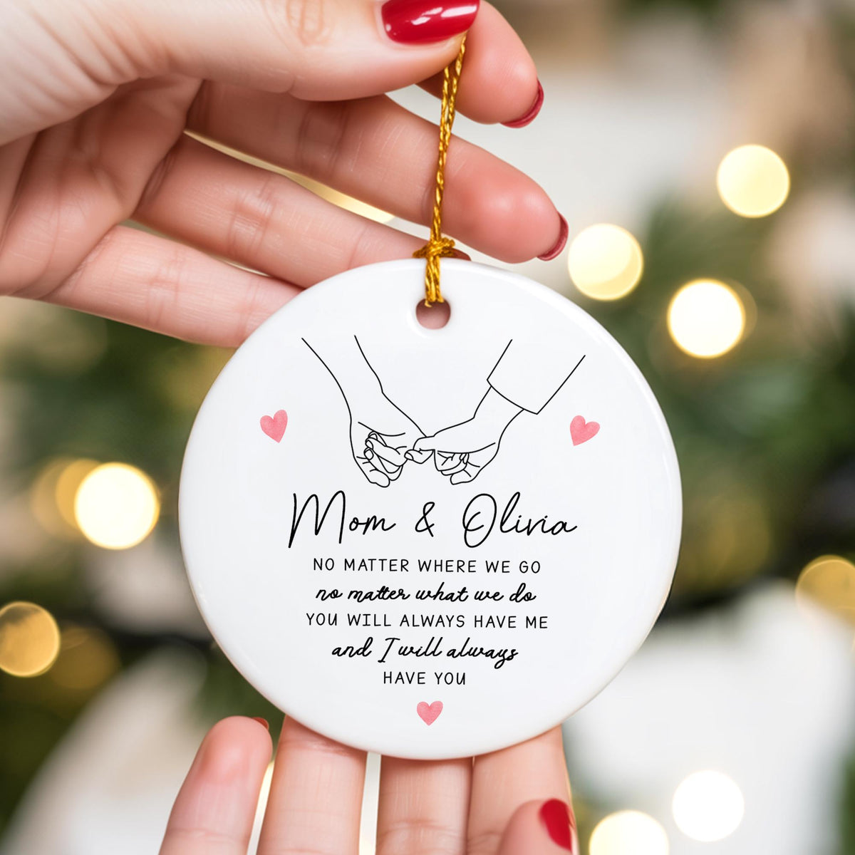 Personalized Mom & Daughter Holding Hands Ceramic Ornament Custom Name Gift for Mom, Sweet Mother s Day Keepsake, Loving Family Memory Decoration