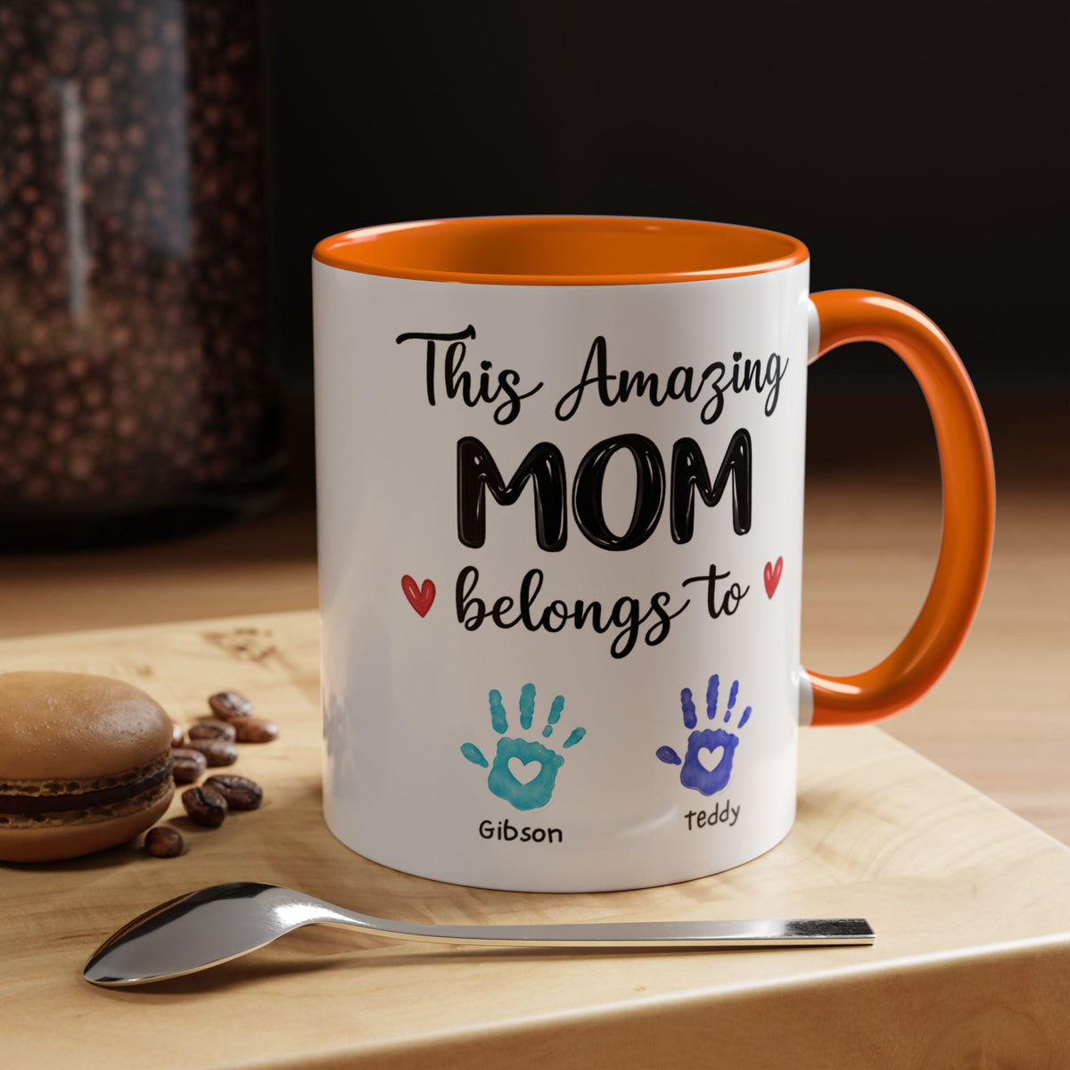 This Amazing Mom Belongs To Mug. Personalized Mom Coffee Mug Kids' Handprints. Custom Mother's Day Gift.